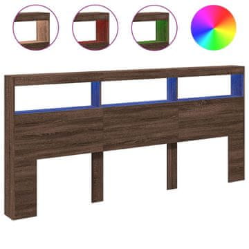 Vidaxl Omarica za vzglavje postelje LED rjavi hrast 220x17x102 cm