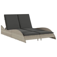 Vidaxl Ležalnik z blazino svetlo siv 114x205x73 cm poli ratan