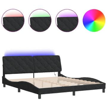 Vidaxl Posteljni okvir z LED brez vzmetnice črn 180x200 cm žamet