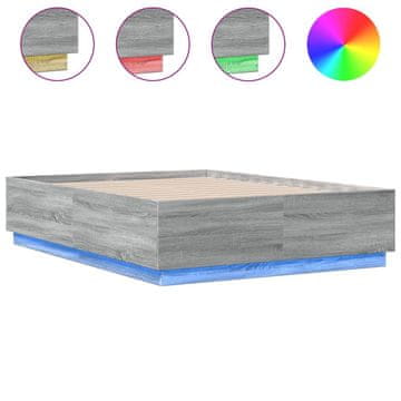 Vidaxl Posteljni okvir z LED lučkami siva sonoma 135x190 cm inž. les