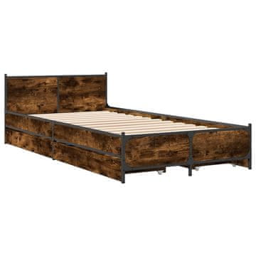 Vidaxl Posteljni okvir s predali dimljen hrast 75x190 cm inž. les