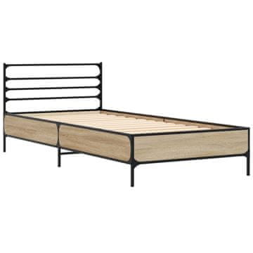 Vidaxl Posteljni okvir sonoma hrast 100x200 cm inž. les in kovina