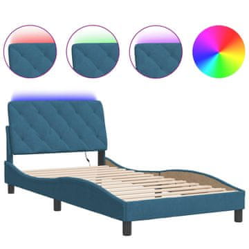 Vidaxl Posteljni okvir z LED brez vzmetnice moder 100x200 cm žamet
