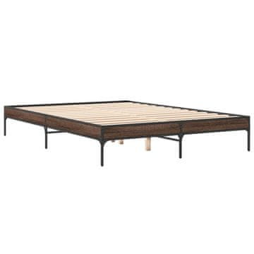 Vidaxl Posteljni okvir rjav hrast 150x200 cm inženirski les in kovina