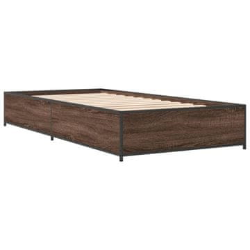 Vidaxl Posteljni okvir rjav hrast 75x190 cm inženirski les in kovina