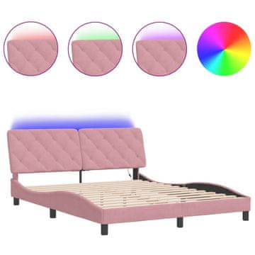 Vidaxl Posteljni okvir z LED brez vzmetnice roza 160x200 cm žamet