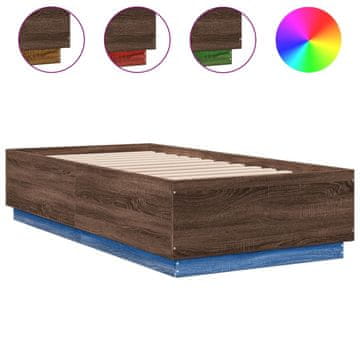 Vidaxl Posteljni okvir z LED lučkami rjavi hrast 75x190 cm inž. les
