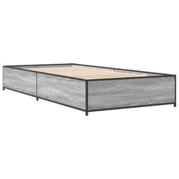 Vidaxl Posteljni okvir siva sonoma 100x200 cm inž. les in kovina