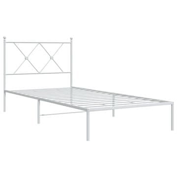 Vidaxl Kovinski posteljni okvir z vzglavjem bel 90x200 cm