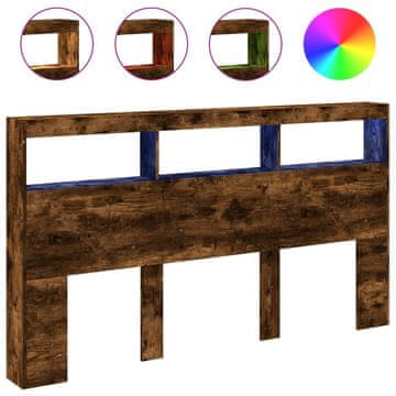 Vidaxl Omarica za vzglavje postelje LED dimljeni hrast 180x17x102 cm