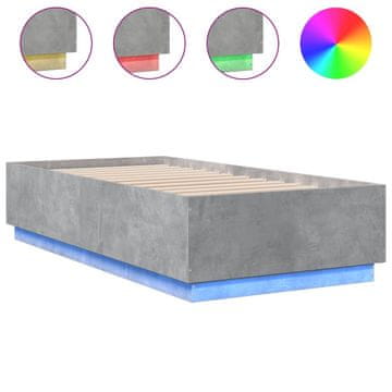 Vidaxl Posteljni okvir z LED lučkami betonsko siv 90x190 cm inž. les
