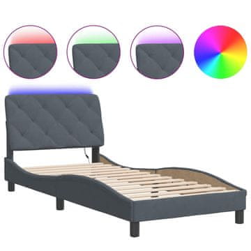 Vidaxl Posteljni okvir z LED brez vzmetnice temno siv 90x190 cm žamet