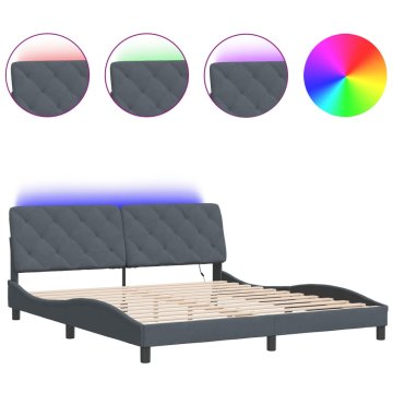 Vidaxl Posteljni okvir z LED brez vzmetnice temno siv 180x200 cm žamet