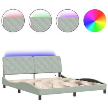 Vidaxl Posteljni okvir z LED brez vzmetnice svetlo siv 180x200 cm žamet