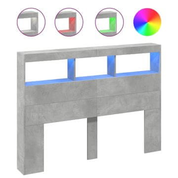 Vidaxl Omarica za vzglavje postelje LED betonsko siva 140x17x102 cm