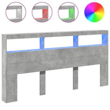 Vidaxl Omarica za vzglavje postelje LED betonsko siva 200x17x102 cm