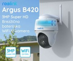 Reolink ARGUS B420 IP kamera, 3MP, WiFi, baterija, vrtenje/nagibanje, IR nočno snemanje, IP64
