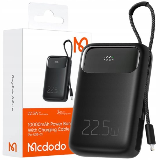 Mcdodo MCDODO POWERBANK 10000MAH Z ZASLONOM USB USB-C 22,5W + KABEL LIGHTNING