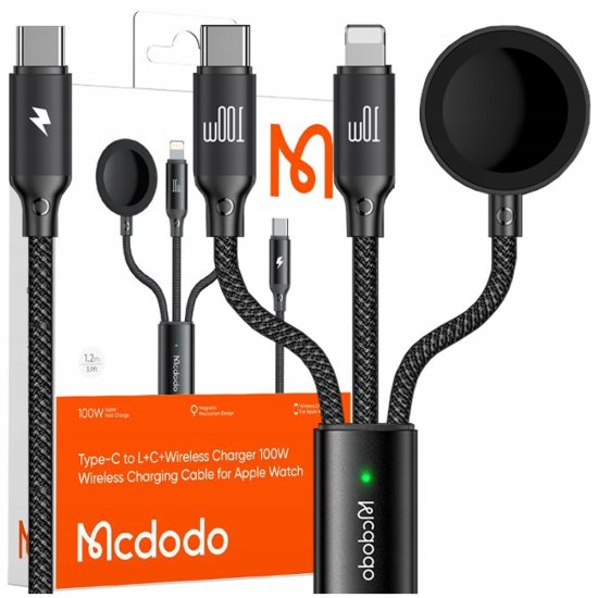 Mcdodo MCDODO INDUKCIJSKI POLNILEC ZA JABOLČNO URO 3V1 KABEL ZA IPHONE MACBOOK 100W