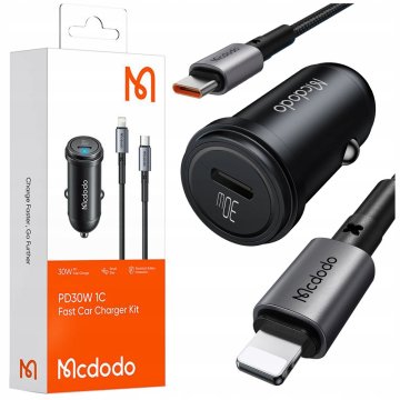 Mcdodo MCDODO HITRI AVTOMOBILSKI POLNILEC ZA TELEFON USB-C LED + KABEL LIGHTNING