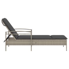Vidaxl Ležalnik z blazino svetlo siv 63x200x81 cm poli ratan