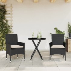 shumee Bistro garnitura 3-delna z blazinami črn poli ratan in steklo