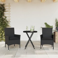 shumee Bistro garnitura 3-delna z blazinami črn poli ratan in steklo