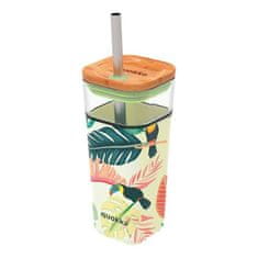 QUOKKA Liquid Cube skodelica s slamico 540 ml, tropical toucans