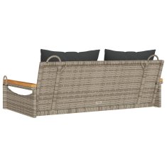Vidaxl Gugalna klop z blazinami siva 109x62x40 cm poli ratan