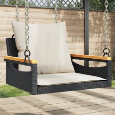 Vidaxl Gugalna klop z blazinami črna 63x62x40 cm poli ratan