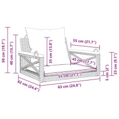 Vidaxl Gugalna klop z blazinami bež 63x62x40 cm poli ratan