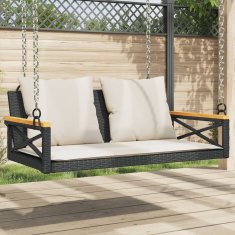Vidaxl Gugalna klop z blazinami črna 109x62x40 cm poli ratan