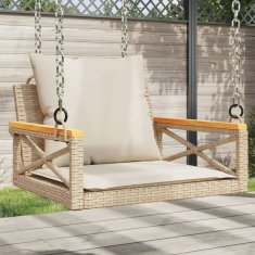 Vidaxl Gugalna klop z blazinami bež 63x62x40 cm poli ratan