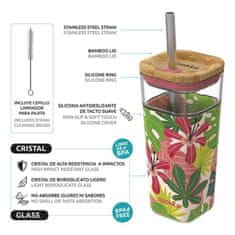 QUOKKA Liquid Cube skodelica s slamico 540 ml, jungle flora