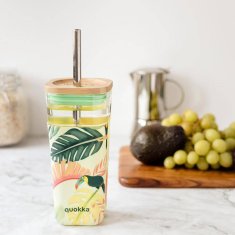 QUOKKA Liquid Cube skodelica s slamico 540 ml, tropical toucans