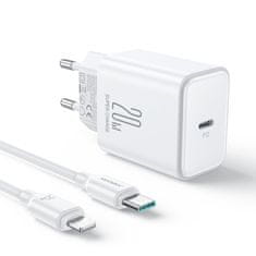Joyroom USB-C 20W PD omrežni polnilnik s kablom za iPhone Lightning bele barve