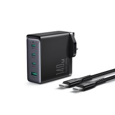 Joyroom GaN 140 W omrežni polnilnik z angleškim vtičem UK 3x USB-C USB-A + kabel USB-C 1,2 m