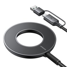Joyroom Brezžični magnetni polnilnik 15 W s kablom USB/USB-C, črn