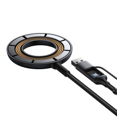 Joyroom Brezžični magnetni polnilnik 15 W s kablom USB/USB-C, črn