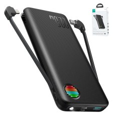 Joyroom Powerbank z 22,5W svetilko z zmogljivostjo 10000 mAh in vgrajenima kabloma USB-C in Lightning črna