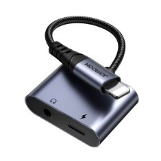 Joyroom 2v1 adapter za iPhone polnilnik + slušalke Lightning / mini jack 3,5 mm črn