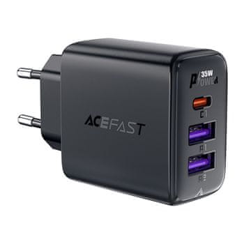 AceFast Mrežni polnilnik PD 35W GaN s 3 vrati 2x USB-A + USB-C črn