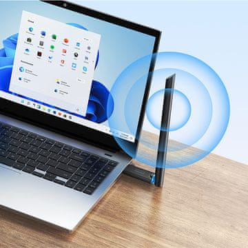 BASEUS Zunanja USB WiFi kartica 2,4 GHz 5 GHz 650 Mb/s z anteno 6 dBi, črna