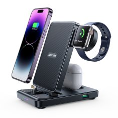 Joyroom 4v1 Polnilna postaja za iPhone AirPods Apple Watch USB-A zložljiva črna