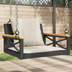 Vidaxl Gugalna klop z blazinami črna 63x62x40 cm poli ratan