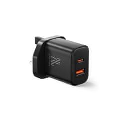 Joyroom UK FlashSeries USB-A USB-C 20W Angleški omrežni polnilec črne barve