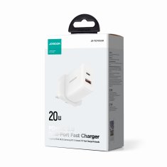 Joyroom UK FlashSeries USB-A USB-C 20W Angleški omrežni polnilec z vtičem bela