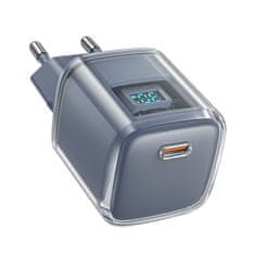 AceFast Mrežni polnilnik z zaslonom PD 30W GaN3 USB-C siv