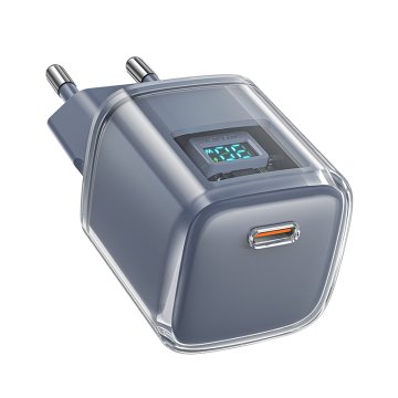 AceFast Mrežni polnilnik z zaslonom PD 30W GaN3 USB-C siv