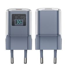 AceFast Mrežni polnilnik z zaslonom PD 30W GaN3 USB-C siv